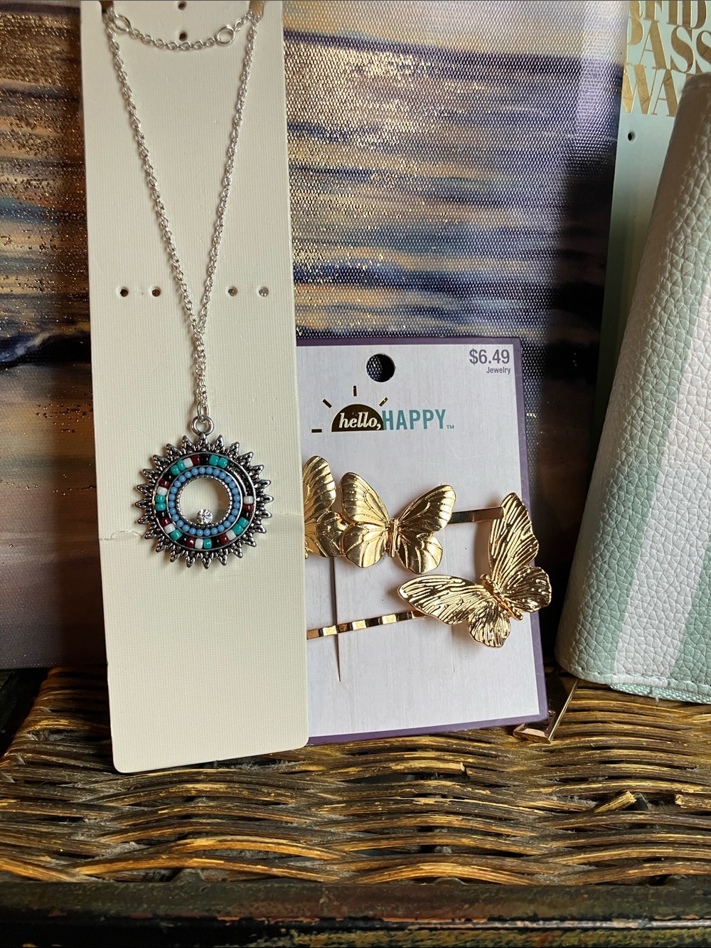 RFID Passport Wallet - Mint & White Striped & a free gift( hair pins/necklace) - Picture 10 of 10